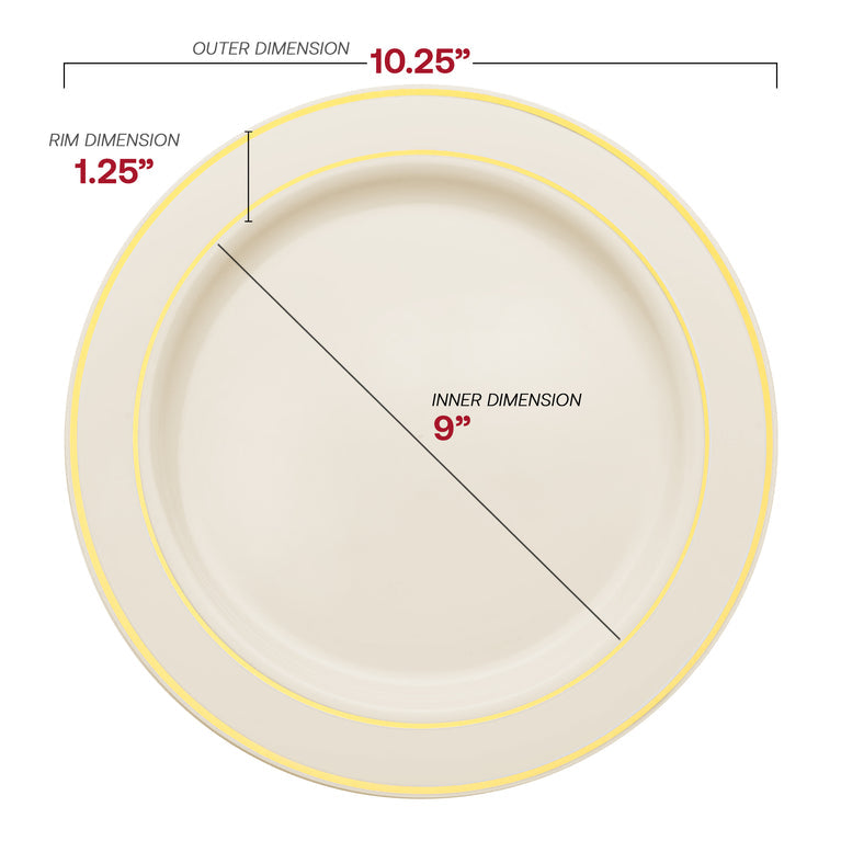 Ivory Plastic Plates with Gold Rim