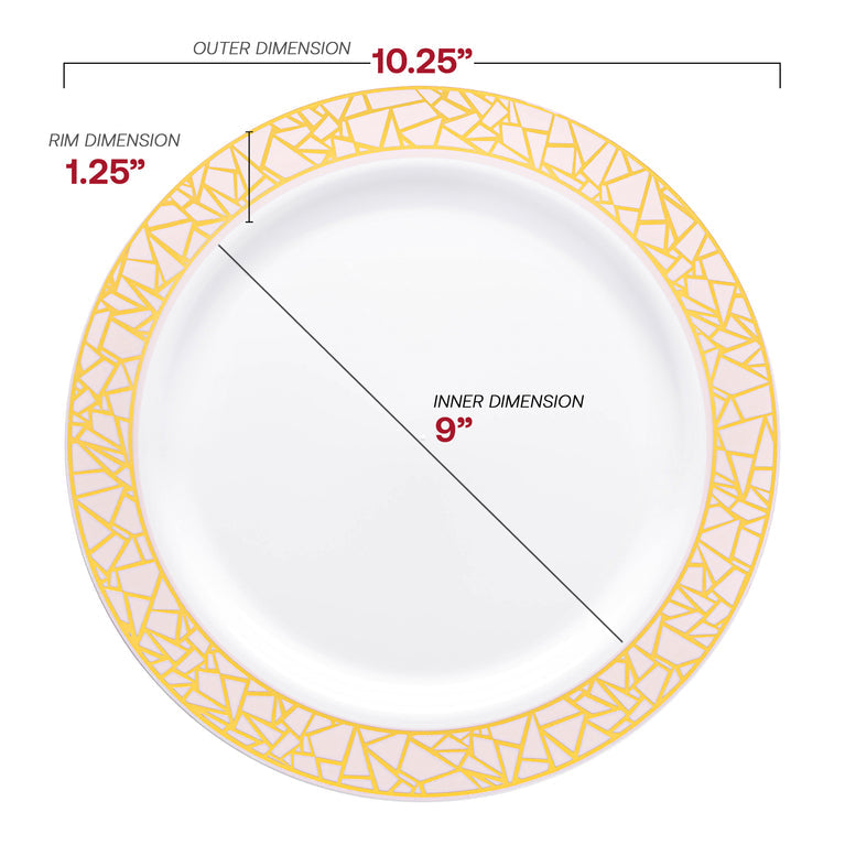 White Plastic Plates with Pink & Gold Mosaic Rim