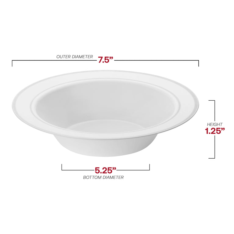 White with Silver Rim Plastic Soup Bowls – 12 oz
