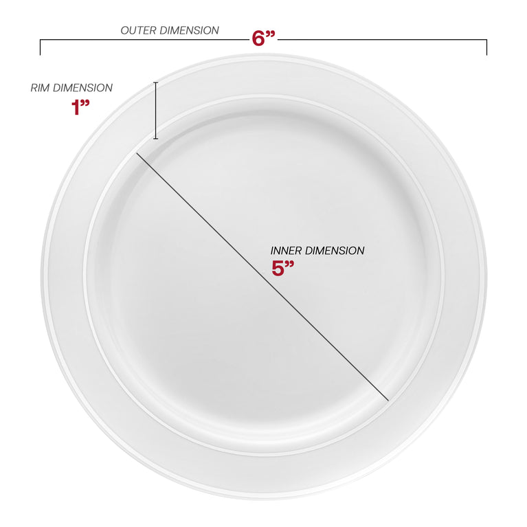 White Plastic Appetizer/Salad Plates with Silver Rim – 6"