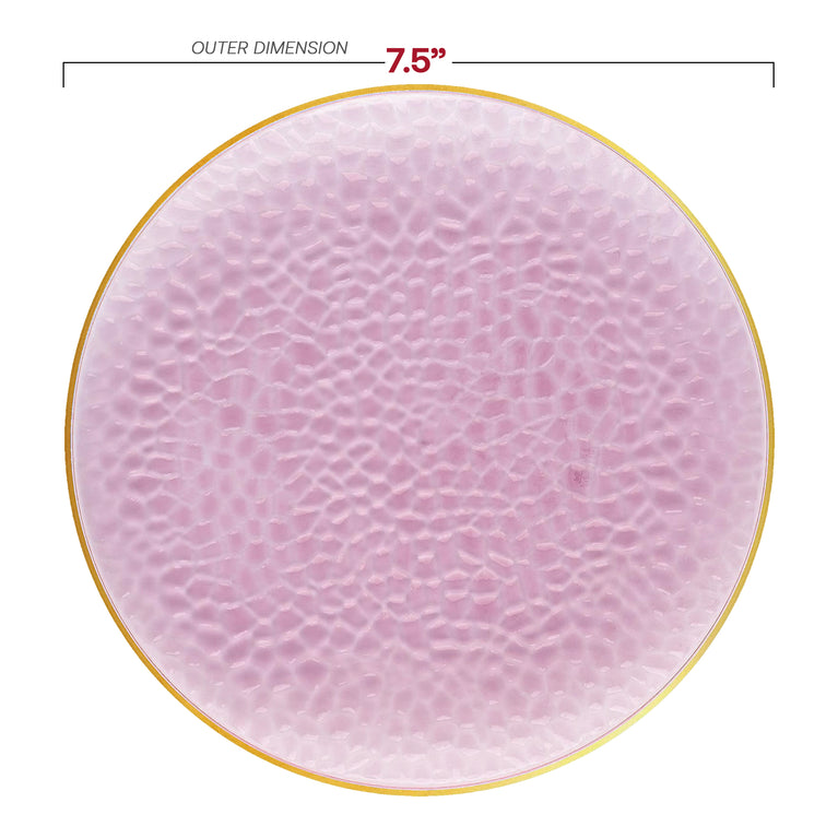 Clear Pink with Gold Rim Hammered Glass Plastic Plates