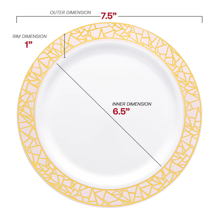 White Plastic Plates with Pink & Gold Mosaic Rim