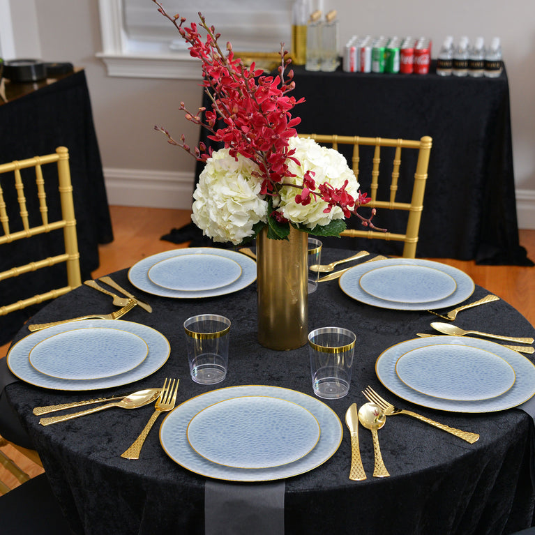 Clear Blue with Gold Rim Hammered Glass Plastic Plates