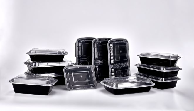 Plastic Microwavable Rectangular Food Containers & Lids, Black