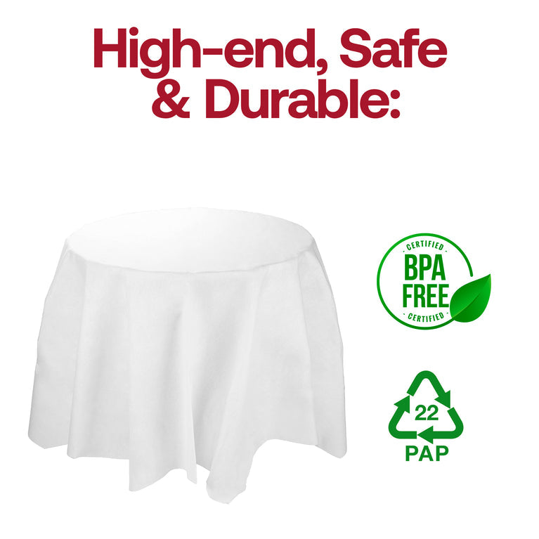 White Octy Round Linen-Like Disposable Tablecloth – 82"