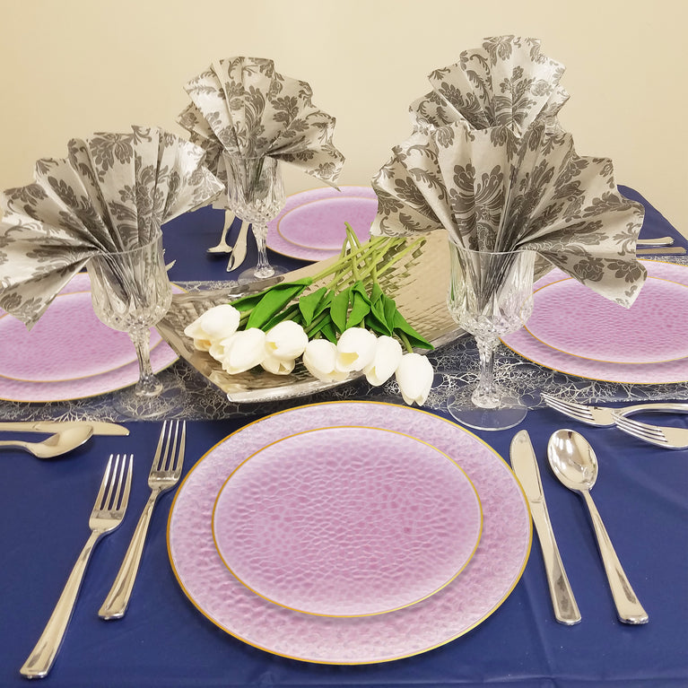 Clear Pink with Gold Rim Hammered Glass Plastic Plates