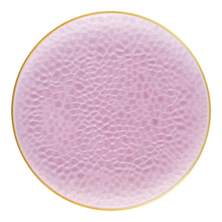Clear Pink with Gold Rim Hammered Glass Plastic Plates