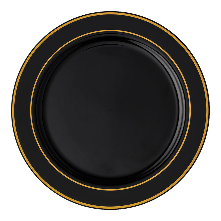 Black Plastic Appetizer/Salad Plates with Gold Rim – 7.5"