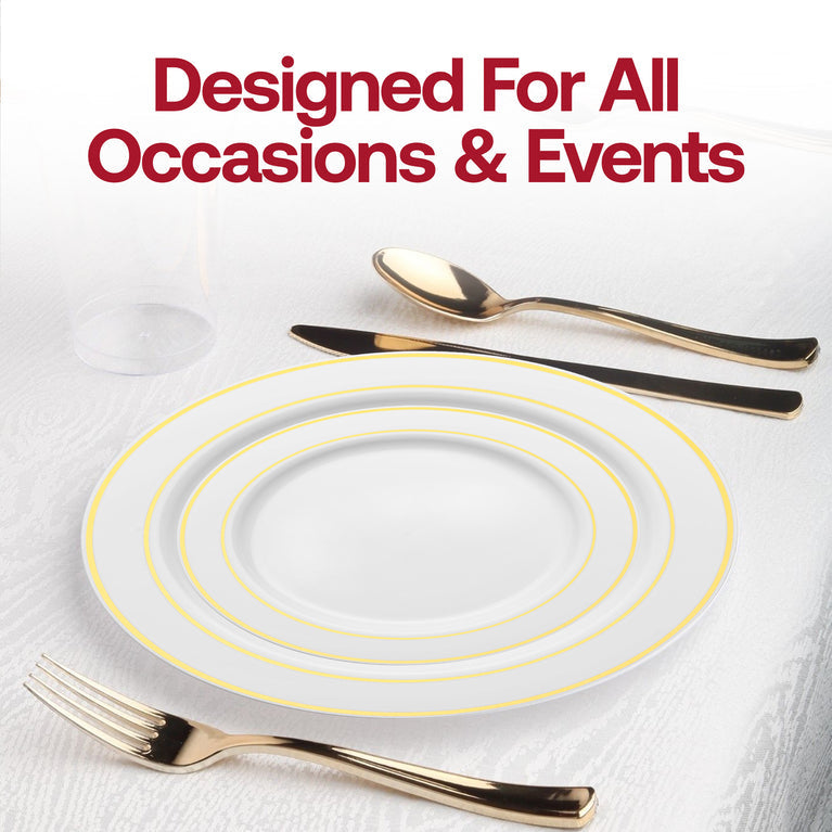 White Plastic Appetizer/Salad Plates with Gold Rim – 6"