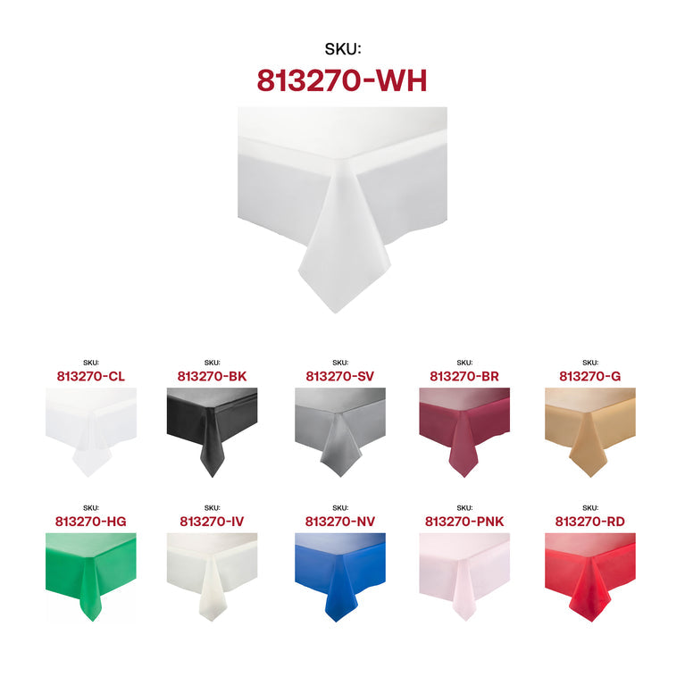 Rectangular Disposable Plastic Tablecloths – 54″ x 108″ (Individually Folded)