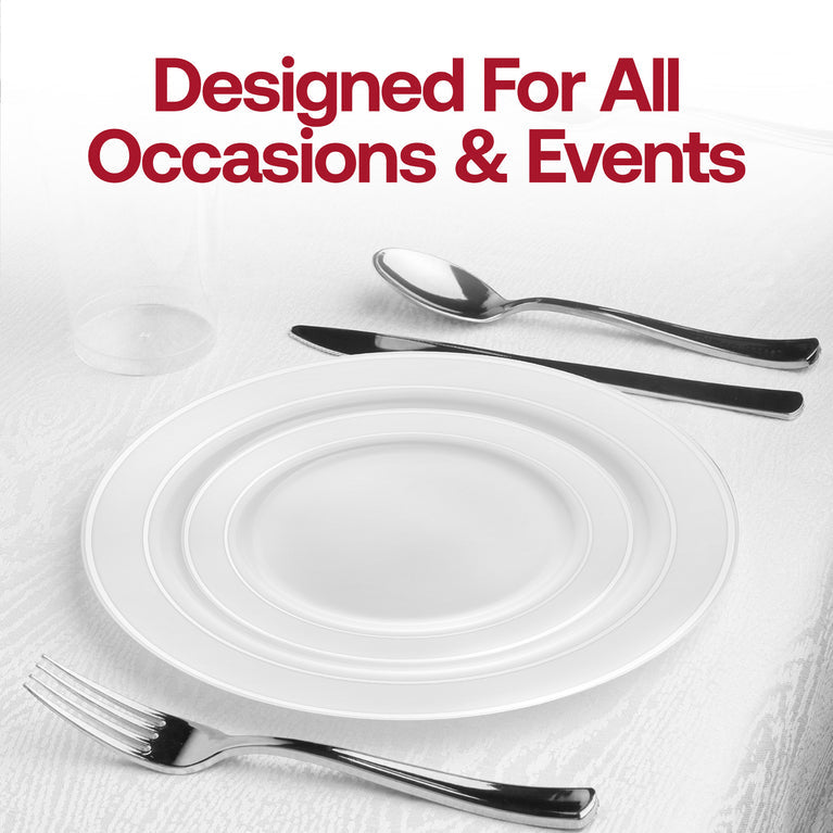 White Plastic Appetizer/Salad Plates with Silver Rim – 7.5"