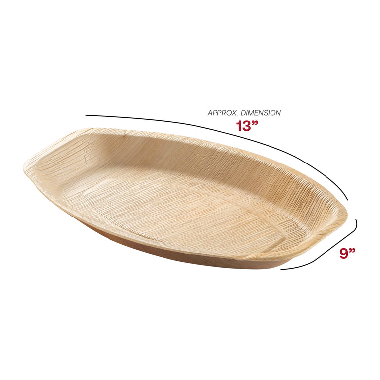 9" x 13" Oval Natural Palm Leaf Eco-Friendly Disposable Trays