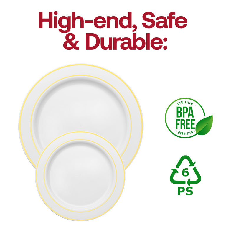 White Plastic Appetizer/Salad Plates with Gold Rim – 6"
