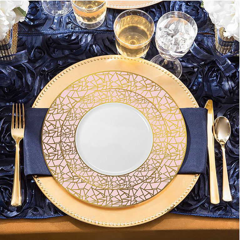 White Plastic Plates with Pink & Gold Mosaic Rim