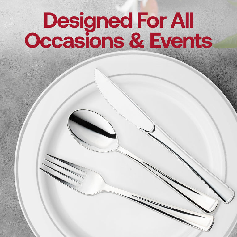 Shiny Metallic Silver Disposable Plastic Cutlery