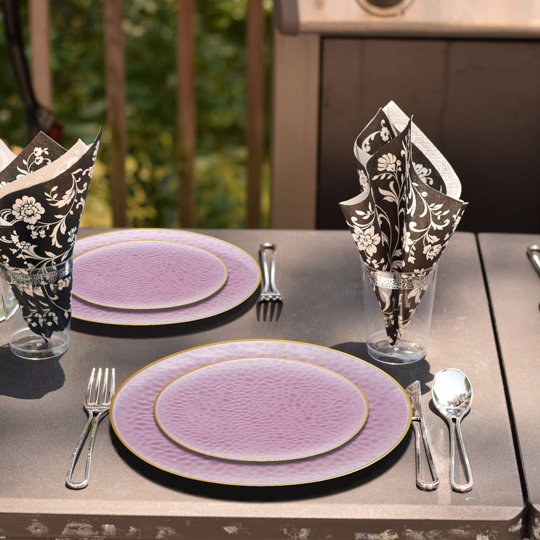 Clear Pink with Gold Rim Hammered Glass Plastic Plates