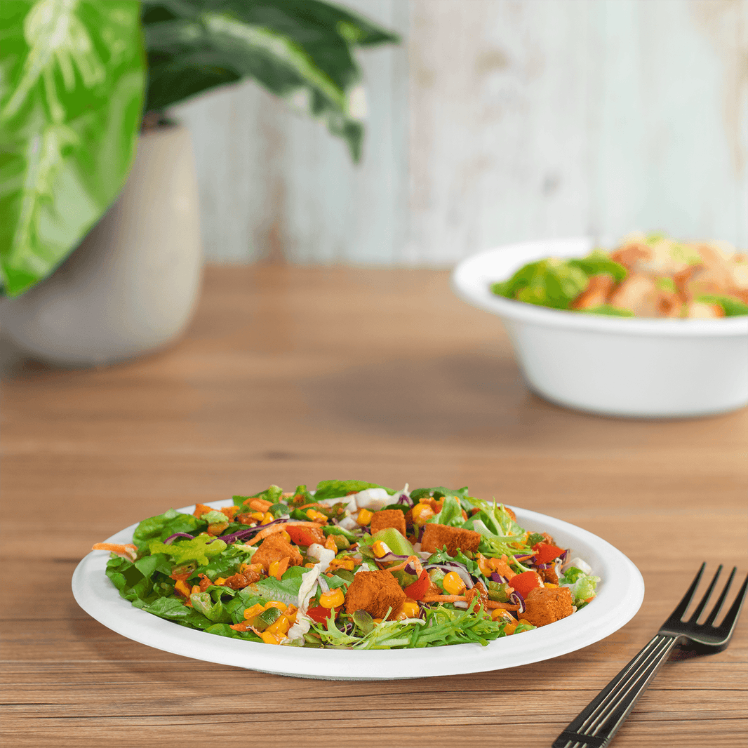 Compostable Bagasse Round Plates PFAS- FREE