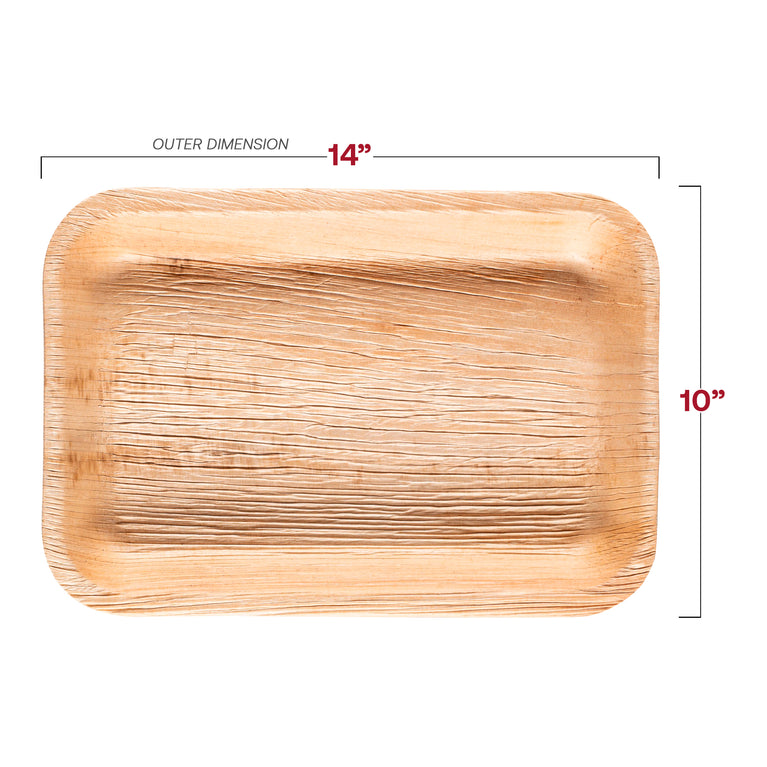 14" x 10" Rectangular Natural Palm Leaf Eco-Friendly Disposable Trays