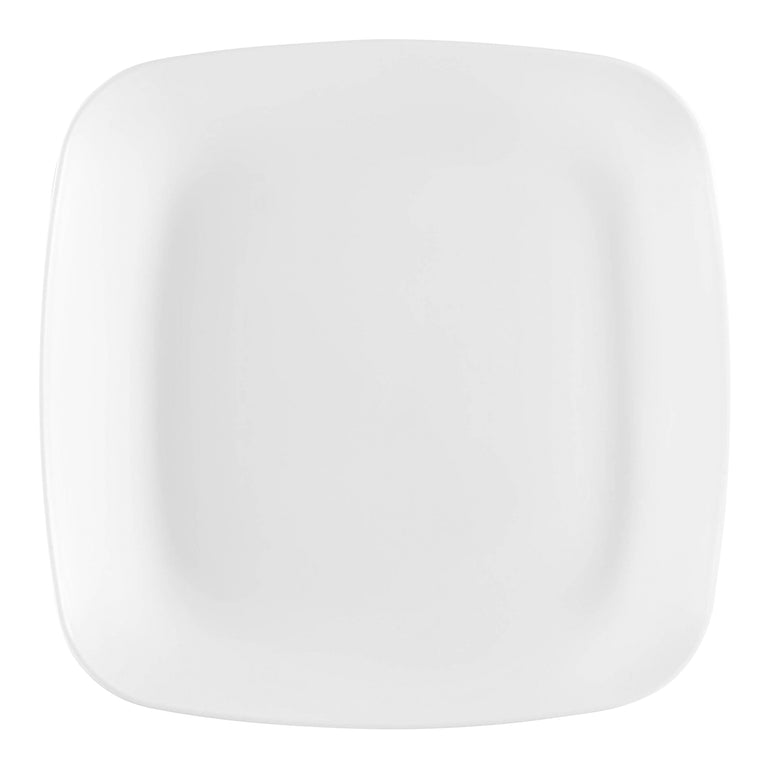 Solid White Flat Rounded Square Disposable Plastic Plates