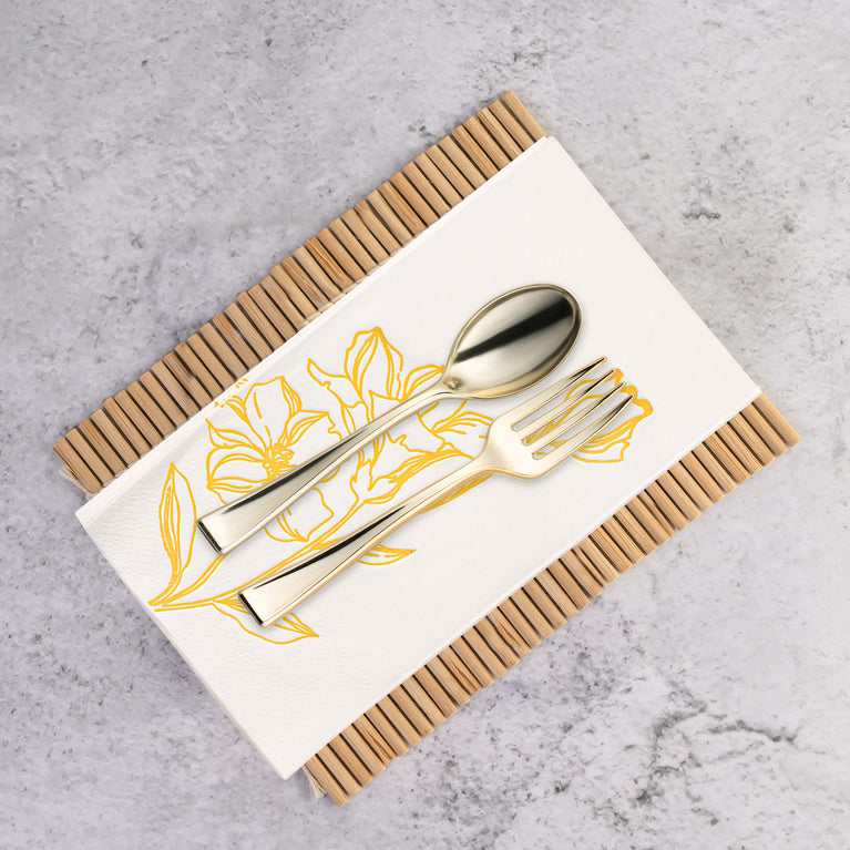 White with Gold Antique Floral Paper Dinner Napkins
