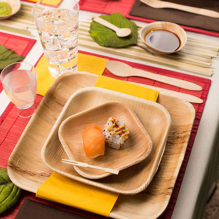 9" Square Palm Leaf Eco-Friendly Disposable Buffet Plates