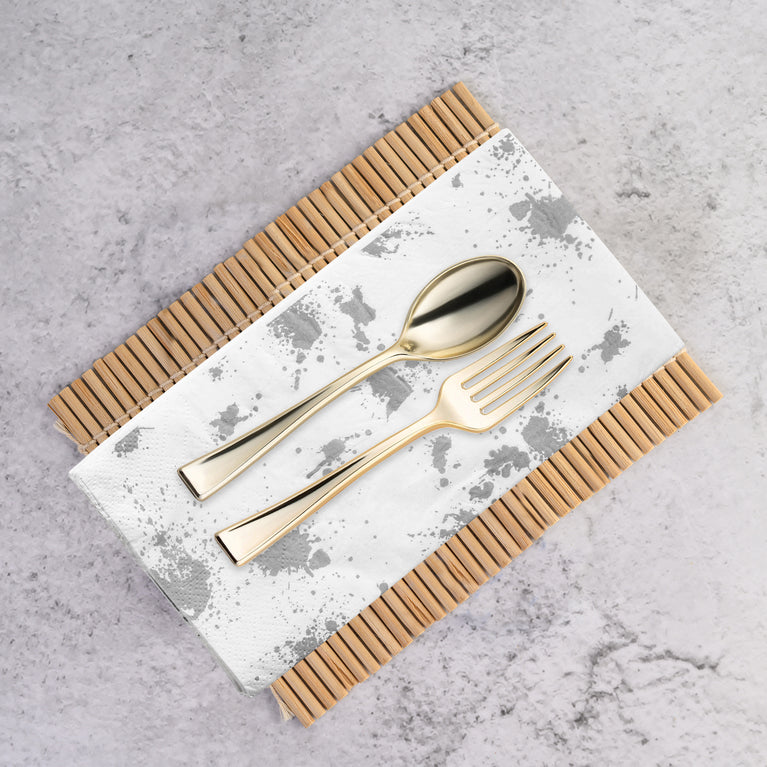 White with Silver Paint Splatter Paper Dinner Napkins