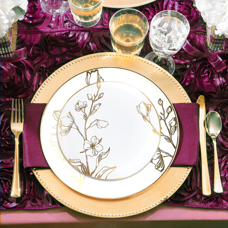 Antique Floral Round Disposable Plastic Plates