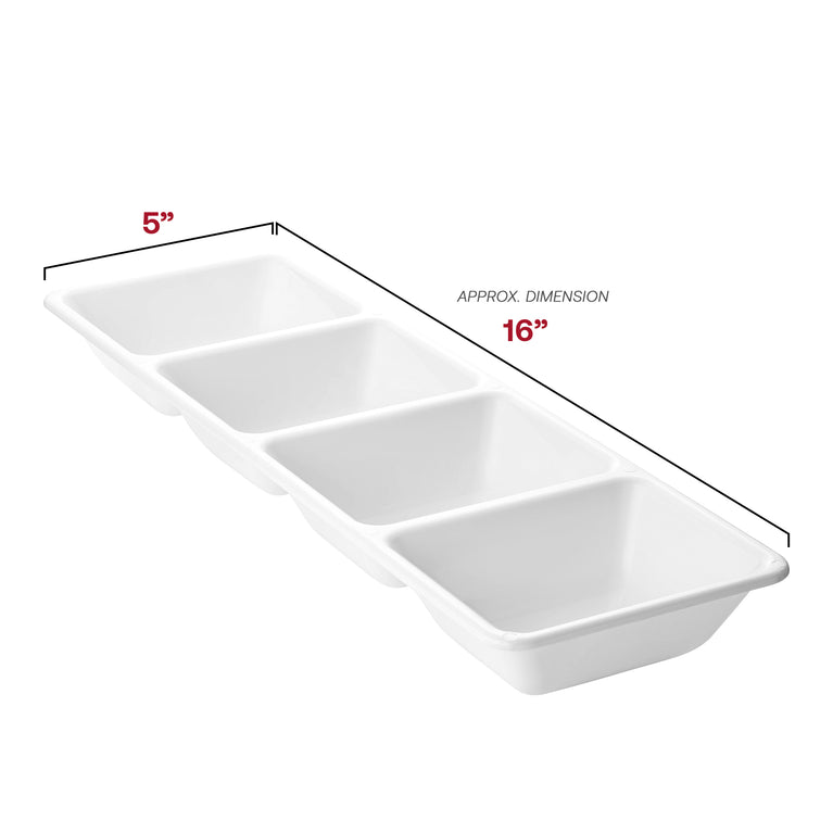 16″ × 5″ White 4-Section Rectangular Disposable Plastic Trays