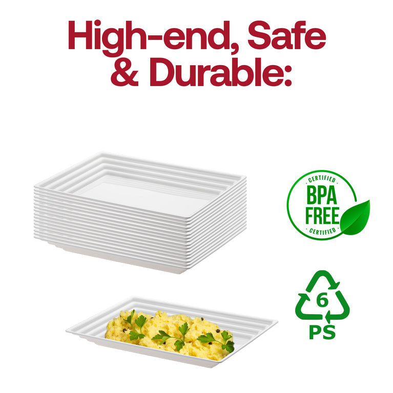 9"x 13" Rectangular with Groove Rim Plastic Serving Trays