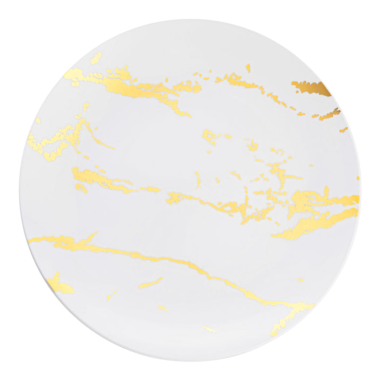 White & Gold Marble Stroke Round Disposable Plastic Plates