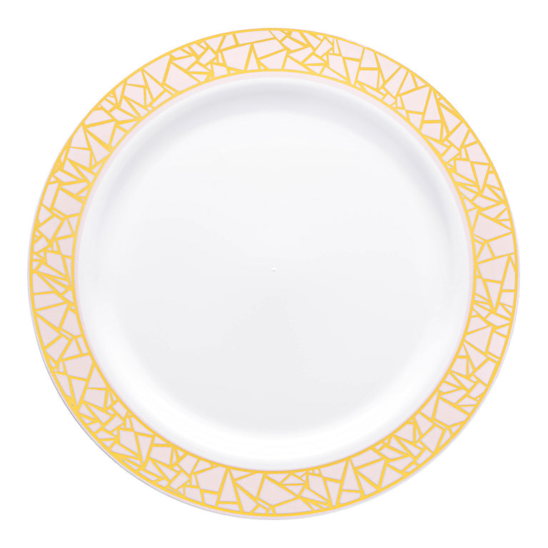 White Plastic Plates with Pink & Gold Mosaic Rim