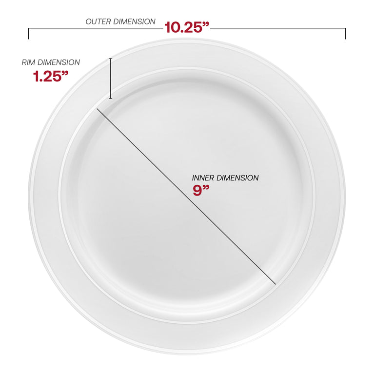 White Plastic Dinner Plates with Silver Rim – 10.25"