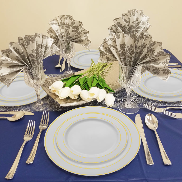 White Plastic Plates with Gold Rim