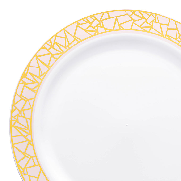 White Plastic Plates with Pink & Gold Mosaic Rim