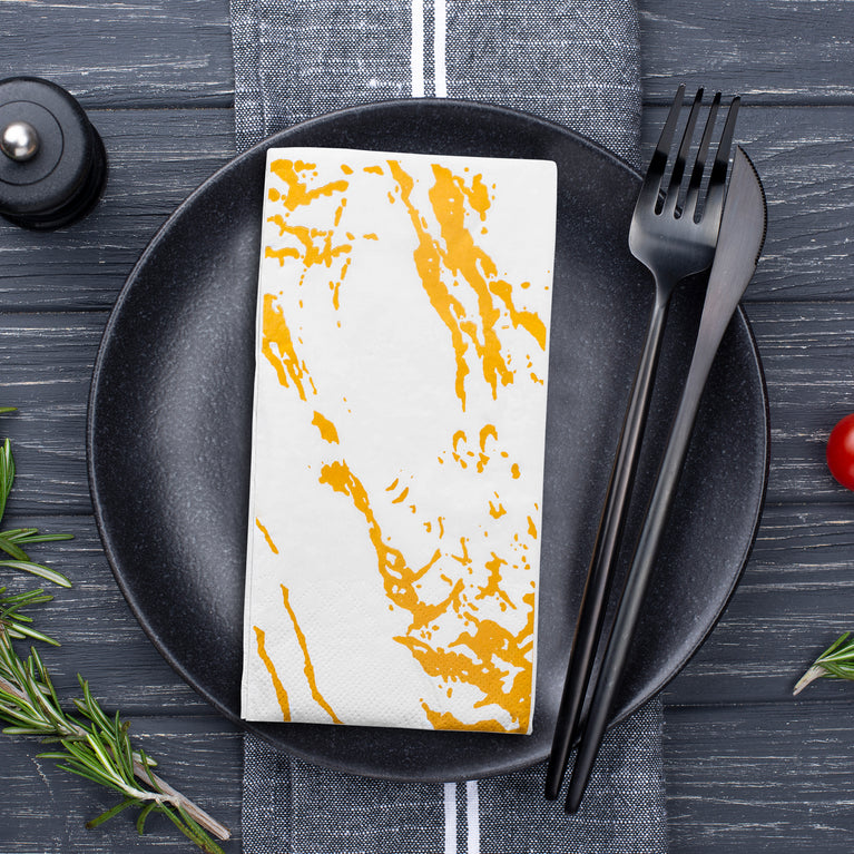 White with Gold Marble Paper Dinner Napkins