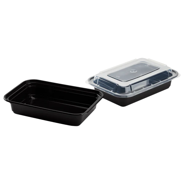 Plastic Microwavable Rectangular Food Containers & Lids, Black