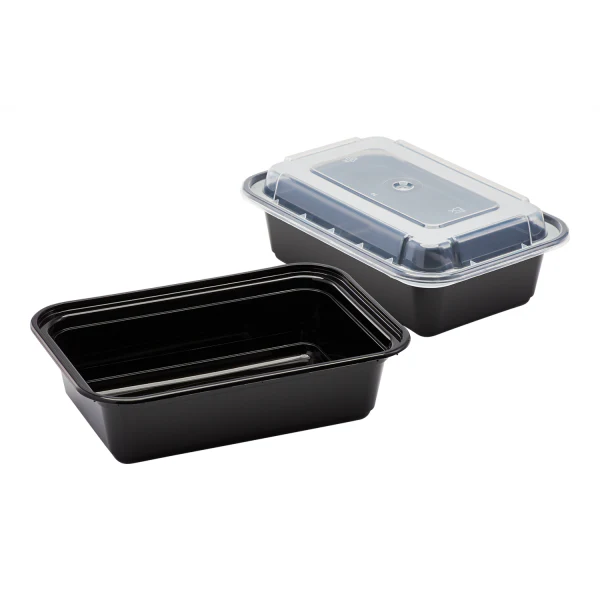 Plastic Microwavable Rectangular Food Containers & Lids, Black