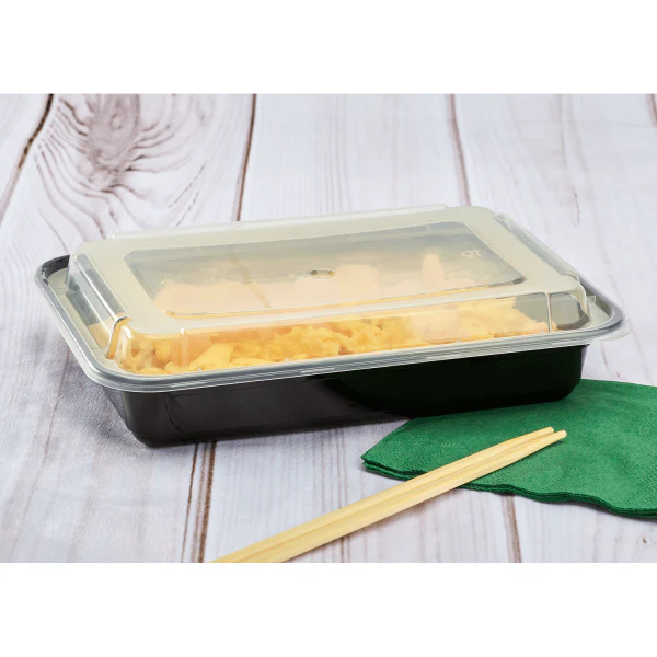 Plastic Microwavable Rectangular Food Containers & Lids, Black