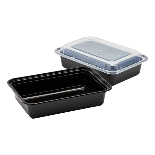 Plastic Microwavable Rectangular Food Containers & Lids, Black