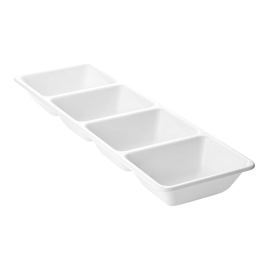 16″ × 5″ White 4-Section Rectangular Disposable Plastic Trays