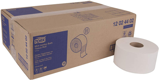 Tork 12024402 Mini Jumbo Bath Tissue Roll, 2-Ply (12 Rolls) - Paper Supplies Plus
