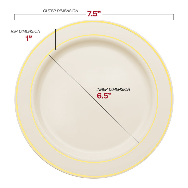 Ivory Plastic Plates with Gold Rim