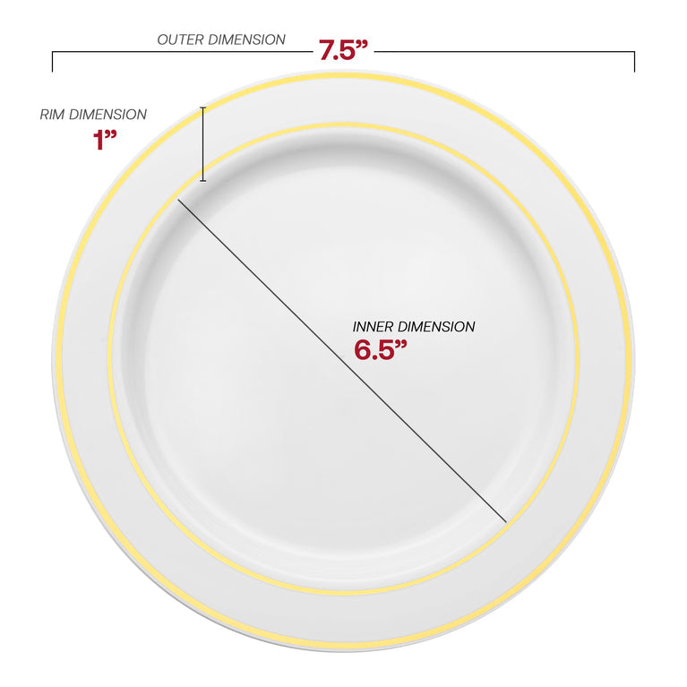 White Plastic Appetizer/Salad Plates with Gold Rim – 7.5"