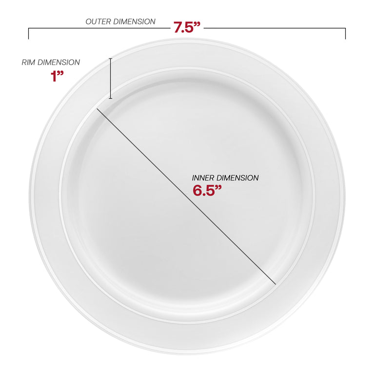 White Plastic Appetizer/Salad Plates with Silver Rim – 7.5"