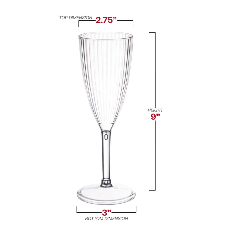 8 oz. Clear Stripe Round Disposable Plastic Champagne Flutes