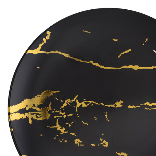 Black & Gold Marble Stroke Round Disposable Plastic Plates