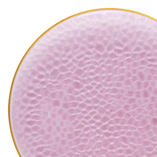 Clear Pink with Gold Rim Hammered Glass Plastic Plates