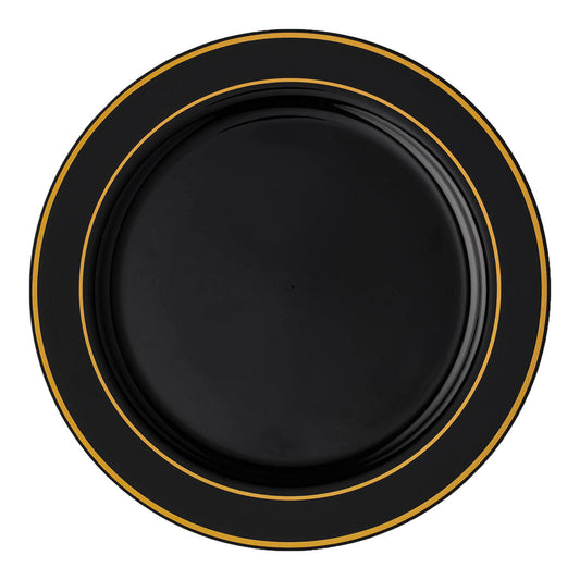 Black Plastic Appetizer/Salad Plates with Gold Rim – 7.5"