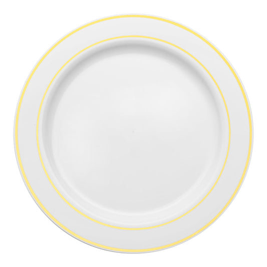 White Plastic Appetizer/Salad Plates with Gold Rim – 7.5"