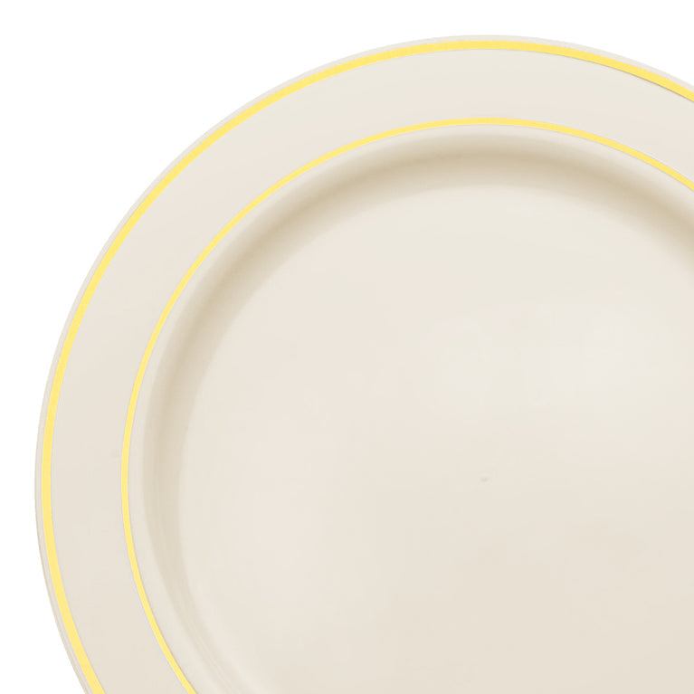 Ivory Plastic Plates with Gold Rim